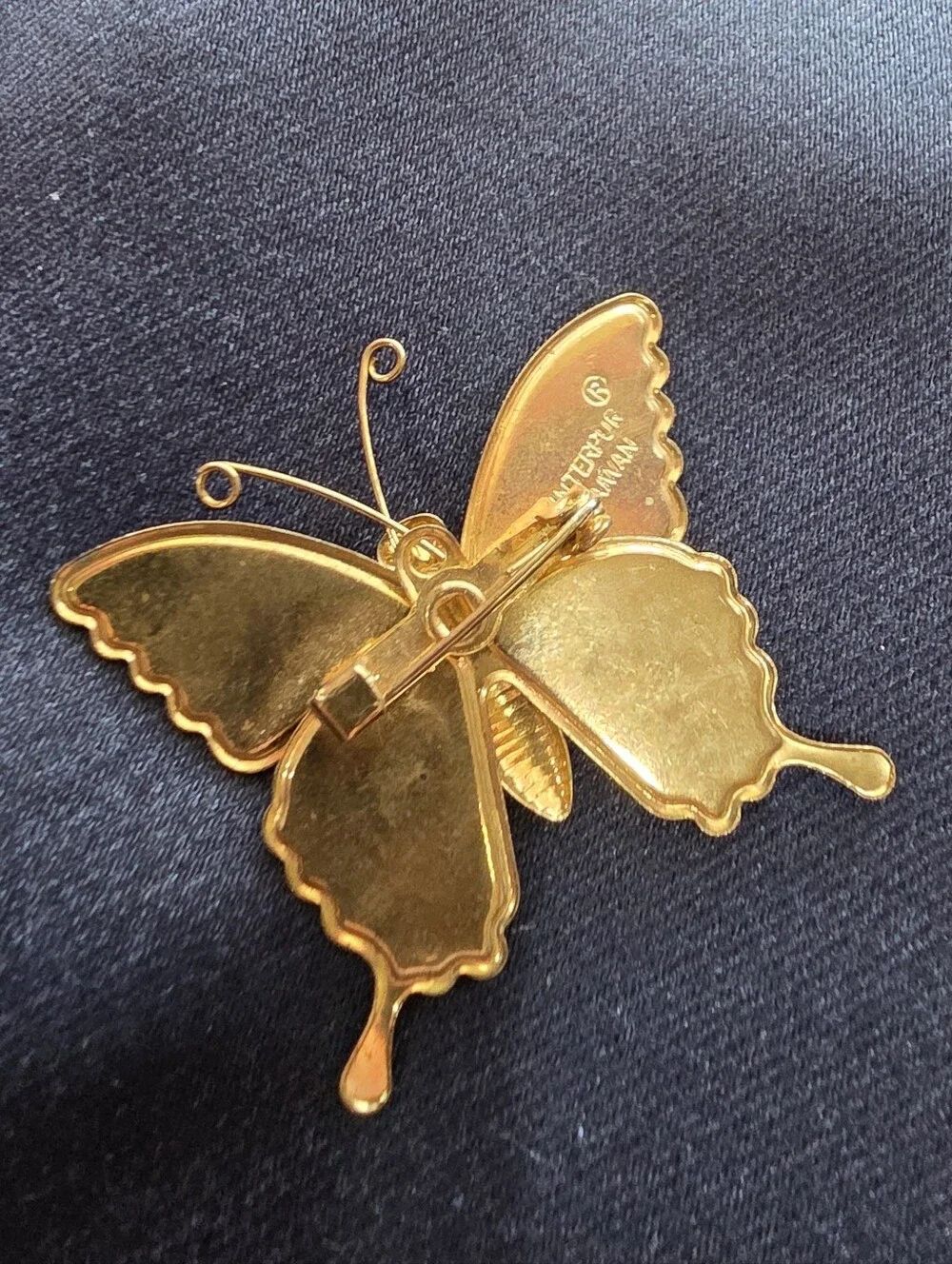 1970s Interpur Gold Tone Glittery Butterfly Pin Brooch